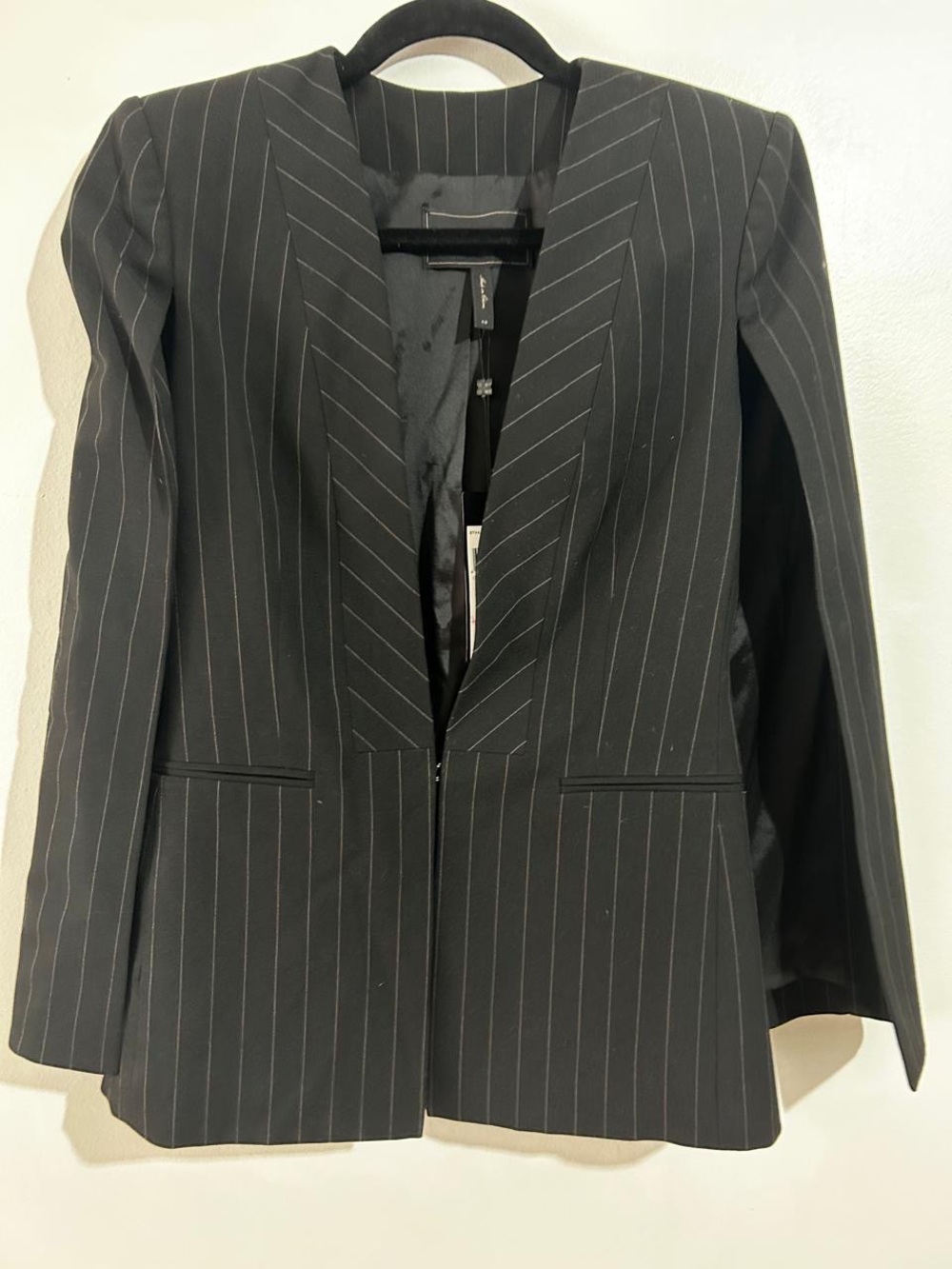BCBG - Women’s Black Pinstripe Open Front Blazer Jacket